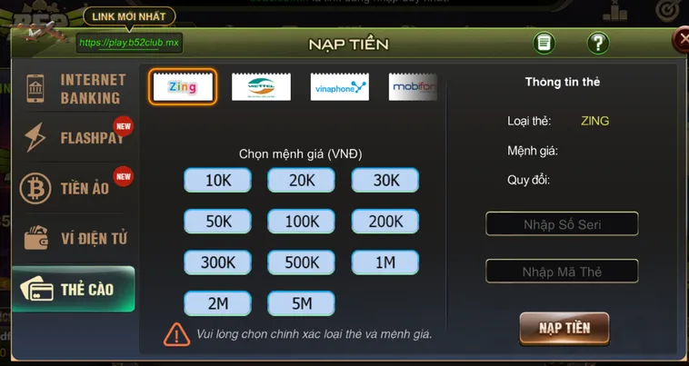 Hướng Dẫn Nạp tiền B52 Club Nhanh Chóng Với Tỷ Lệ Thành Công 99.9%